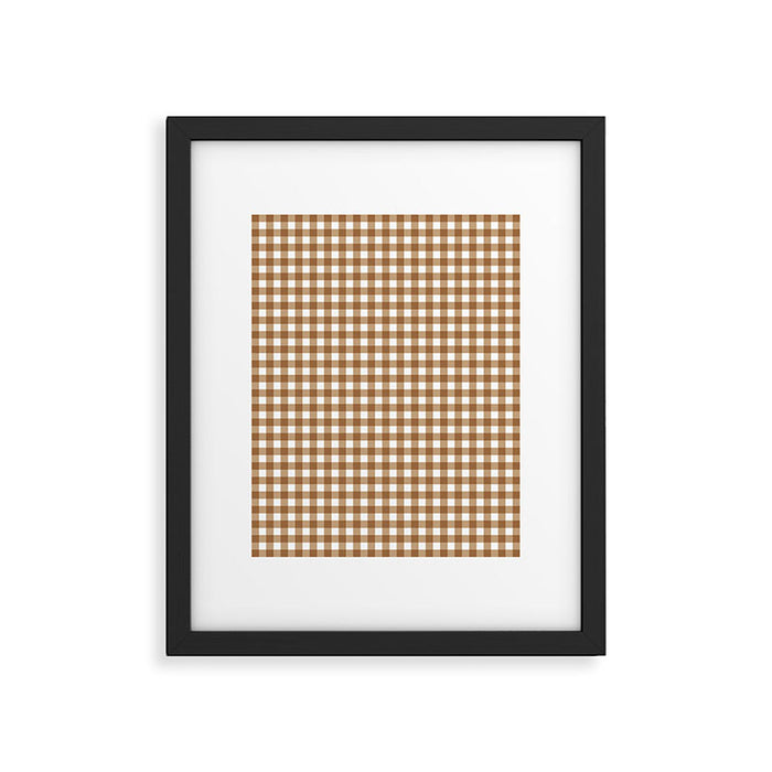 Gingham Plaid Checkered Pattern in Coffee Brown and White Framed Art Print Gallery Image 1