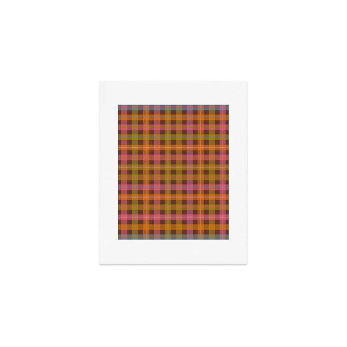 Gingham Plaid Eclectic Check Pattern on Brown Art Print Gallery Image 1