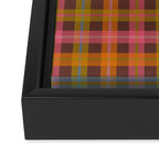 Gingham Plaid Eclectic Check Pattern on Brown Framed Canvas Print Gallery Image 3