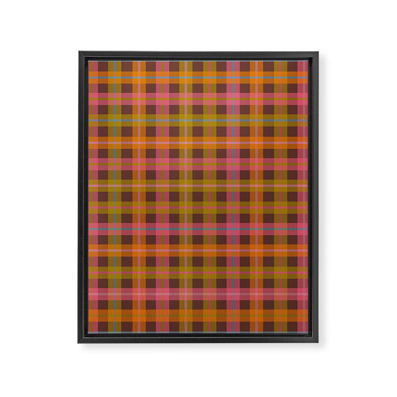 Gingham Plaid Eclectic Check Pattern on Brown Framed Canvas Print Gallery Image 8