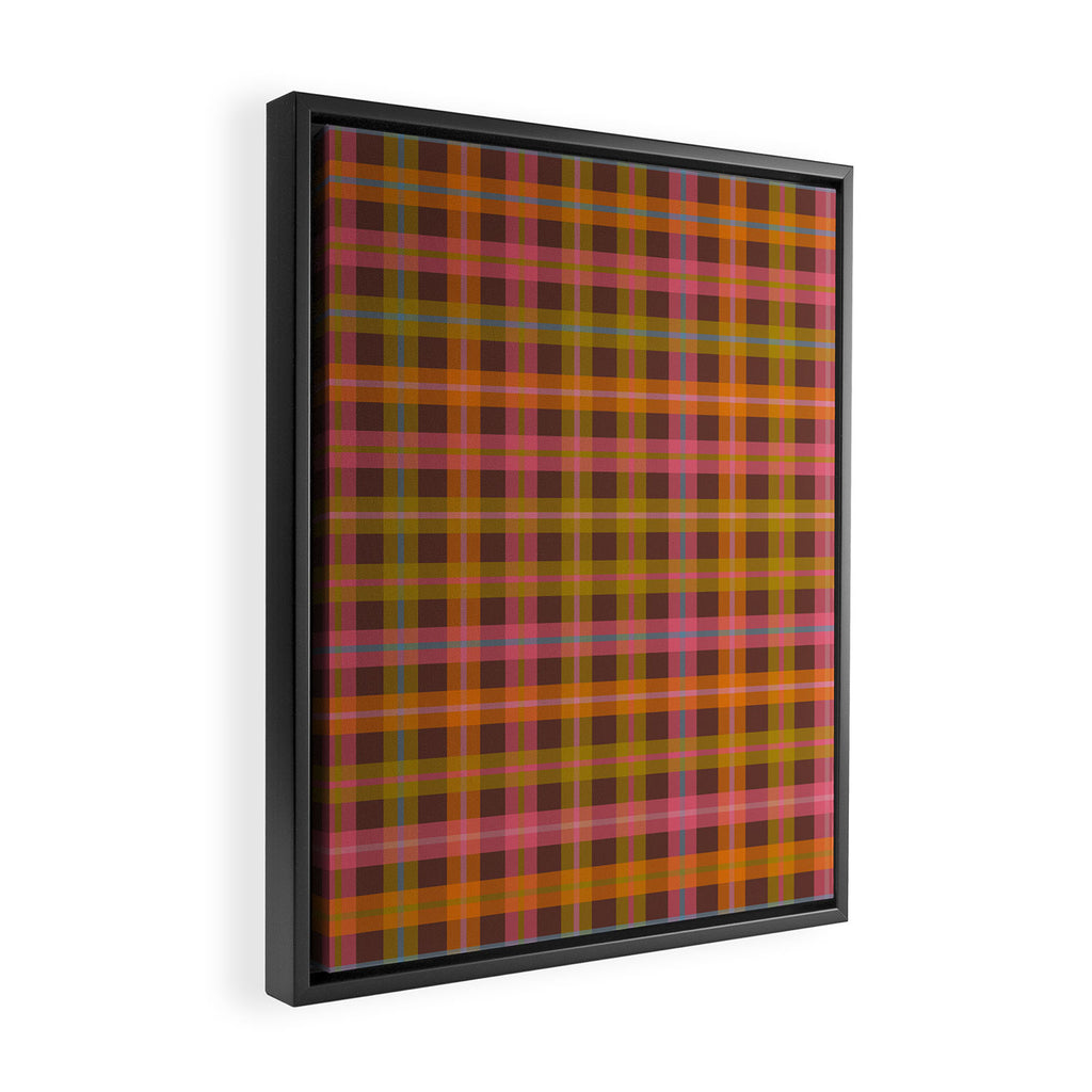 Gingham Plaid Eclectic Check Pattern on Brown Framed Canvas Print Gallery Image 2