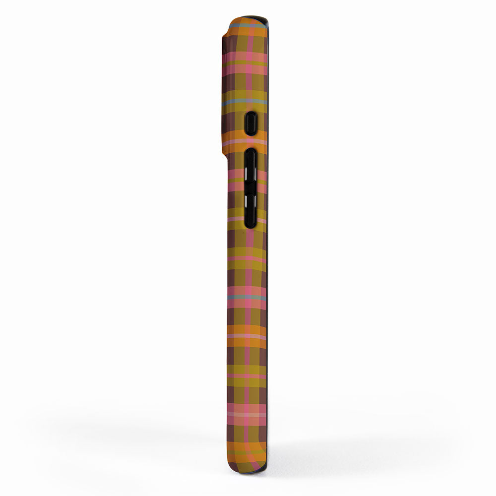 Gingham Plaid Eclectic Check Pattern on Brown iPhone Case Gallery Image 2