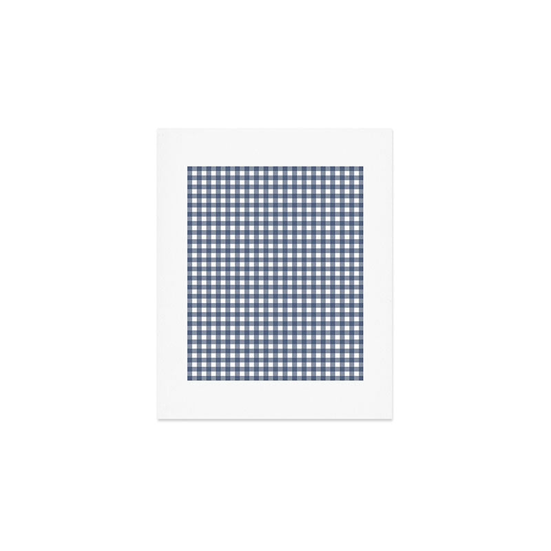 Gingham Plaid Pattern in Navy Blue and White Art Print Gallery Image 1