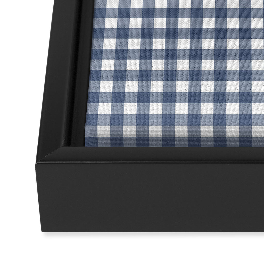 Gingham Plaid Pattern in Navy Blue and White Framed Canvas Print Gallery Image 3