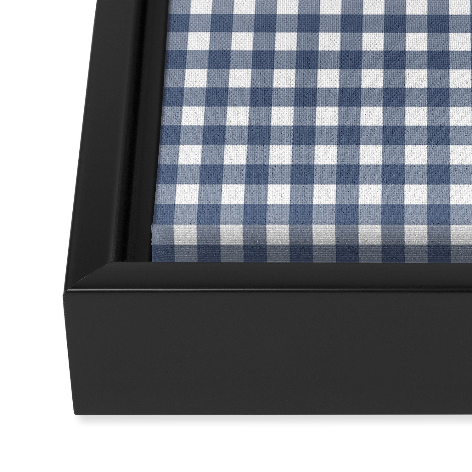 Gingham Plaid Pattern in Navy Blue and White Framed Canvas Print Gallery Image 3