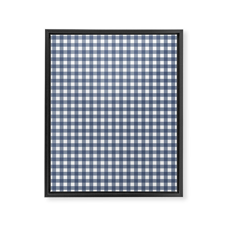 Gingham Plaid Pattern in Navy Blue and White Framed Canvas Print Gallery Image 6