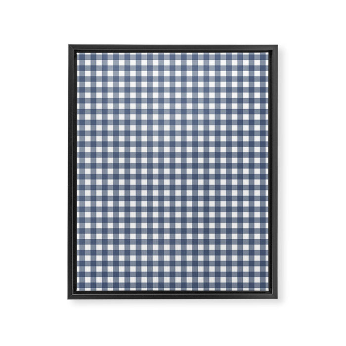 Gingham Plaid Pattern in Navy Blue and White Framed Canvas Print Gallery Image 1