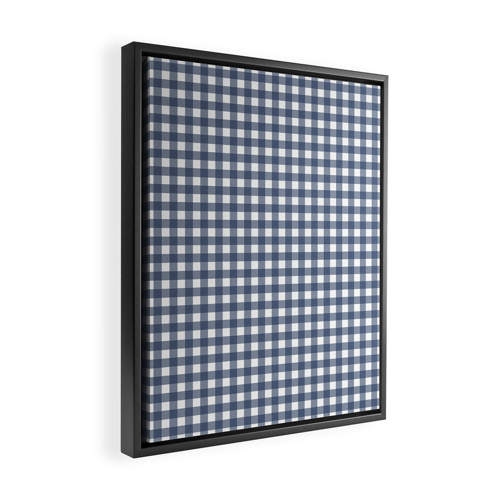 Gingham Plaid Pattern in Navy Blue and White Framed Canvas Print Gallery Image 2