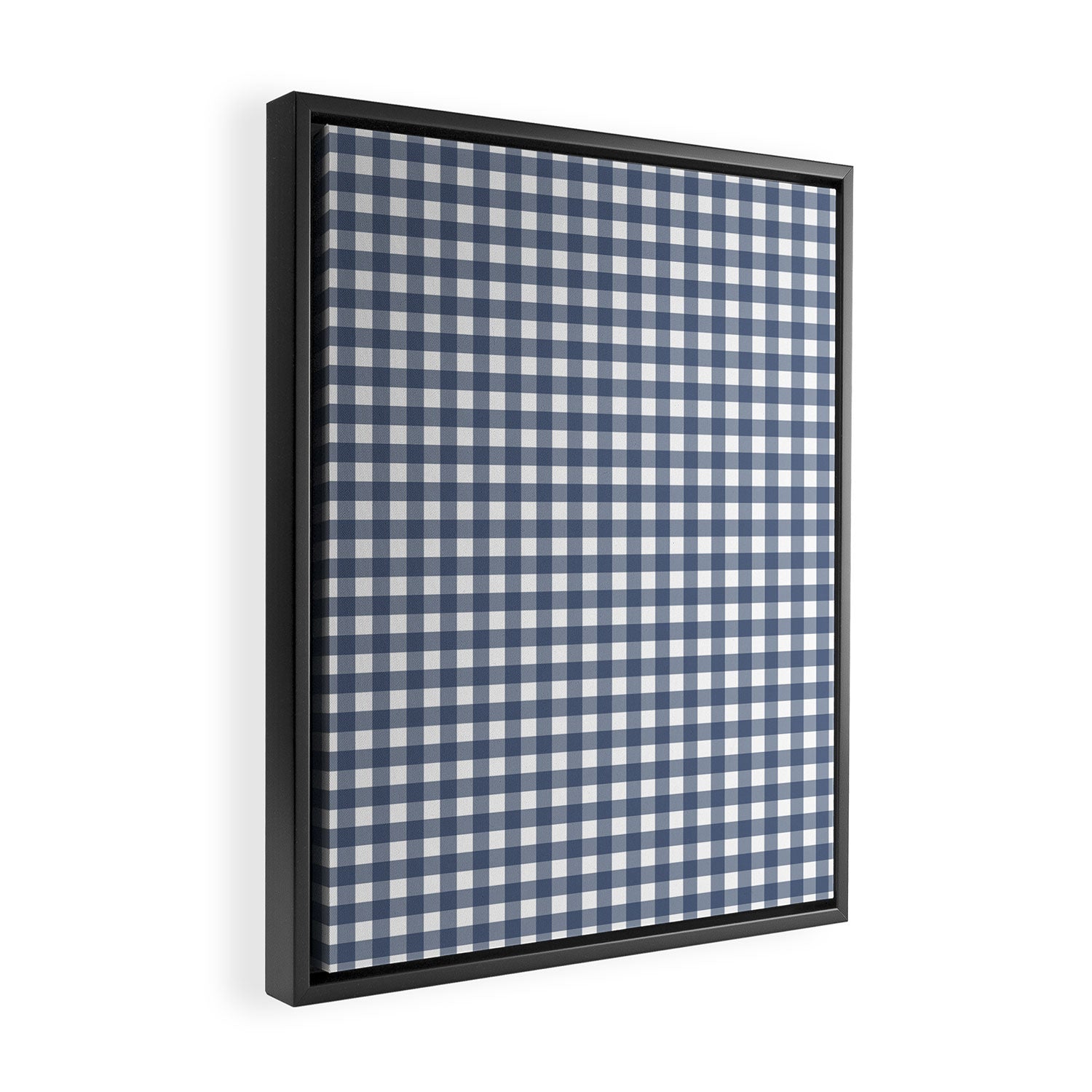 Gingham Plaid Pattern in Navy Blue and White Framed Canvas Print Gallery Image 2