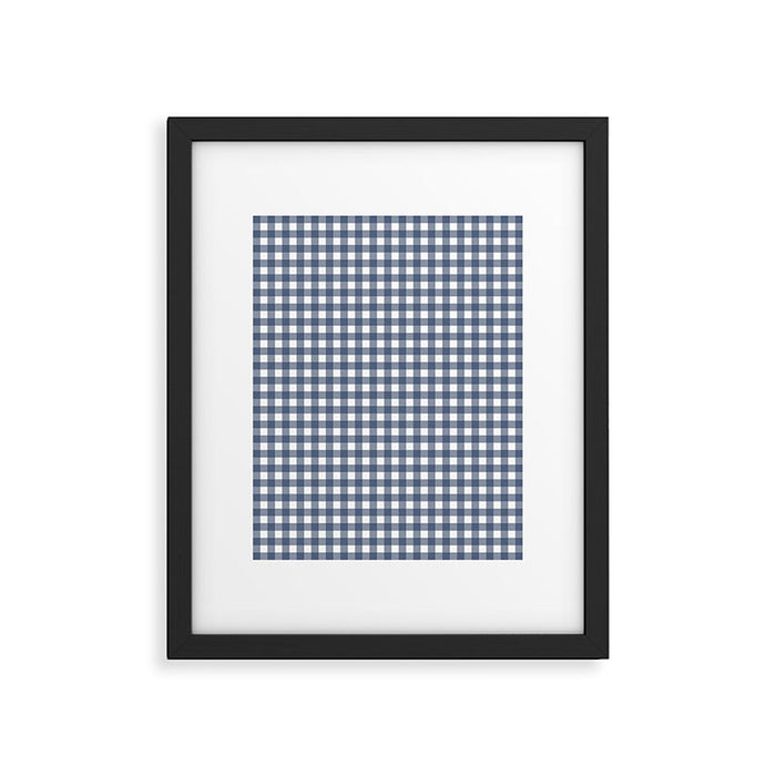 Gingham Plaid Pattern in Navy Blue and White Framed Art Print Gallery Image 1