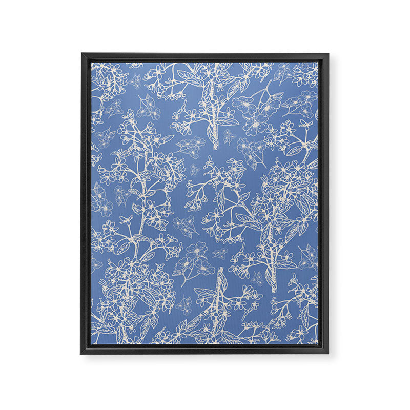 Grasmere Garden Vintage Modern Botanical Pattern Periwinkle Blue Cream Framed Canvas Print Gallery Image 8