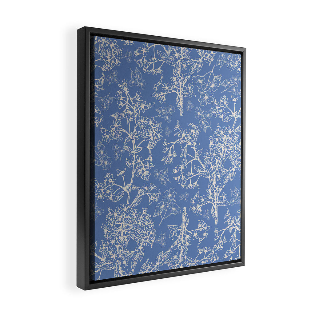 Grasmere Garden Vintage Modern Botanical Pattern Periwinkle Blue Cream Framed Canvas Print Gallery Image 2