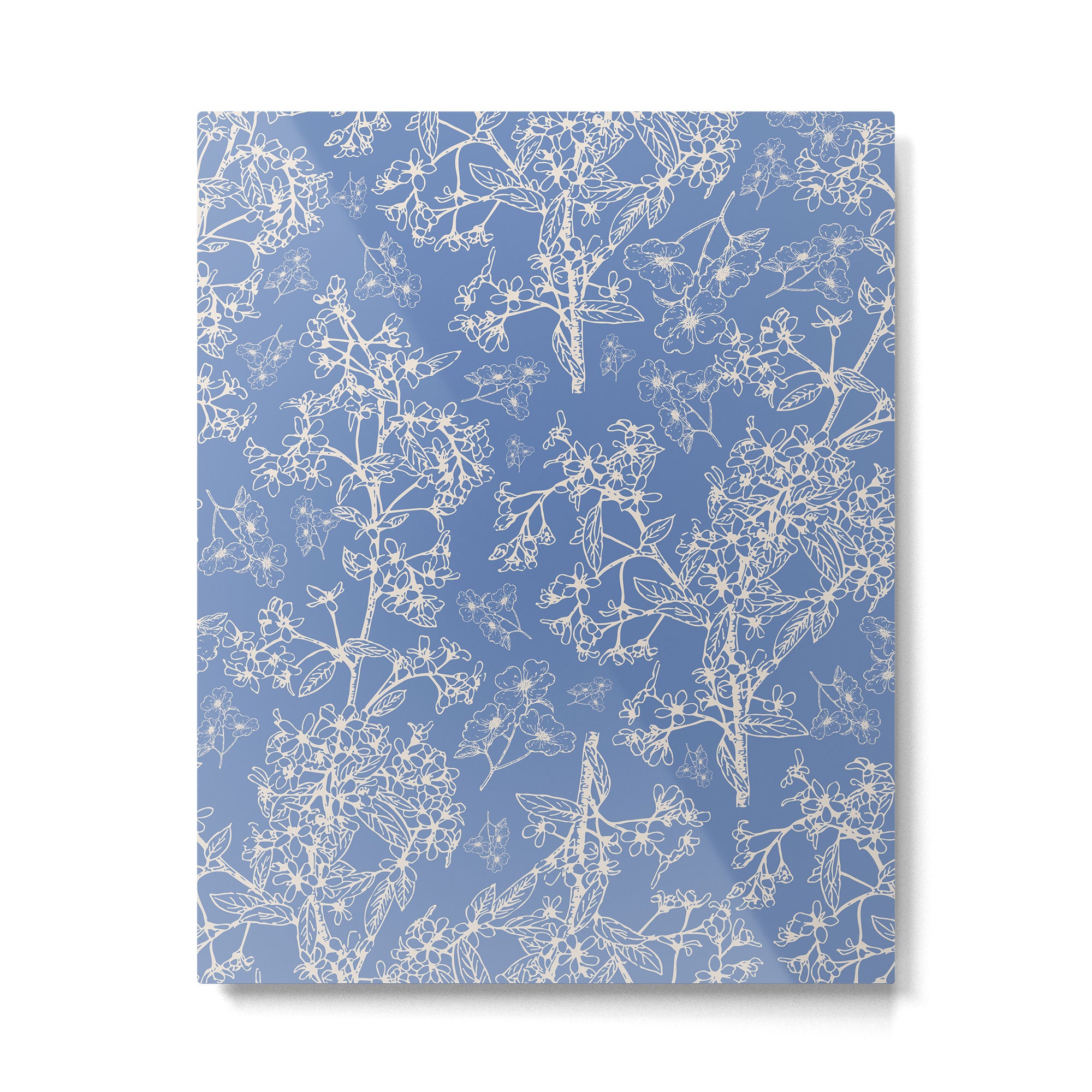 Grasmere Garden Vintage Modern Botanical Pattern Periwinkle Blue Cream Metal Print Gallery Image 6