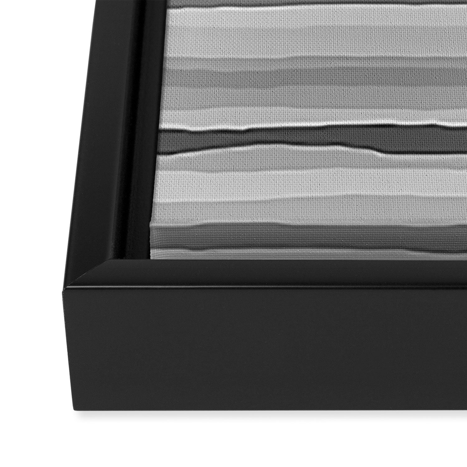 Gray Monochrome Serrate Minimal Stripes Pattern Framed Canvas Print Gallery Image 3