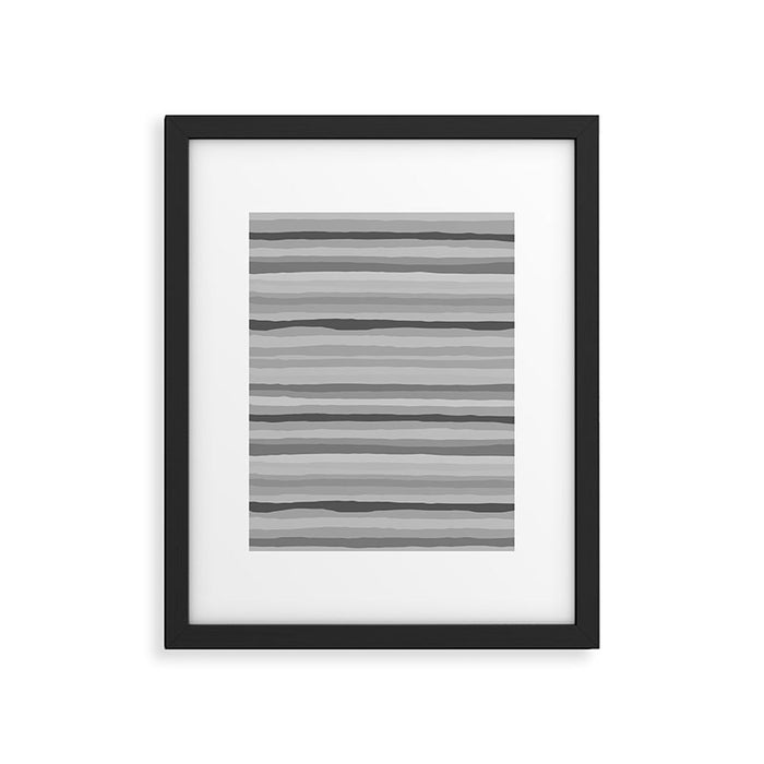Gray Monochrome Serrate Minimal Stripes Pattern Framed Art Print Gallery Image 1