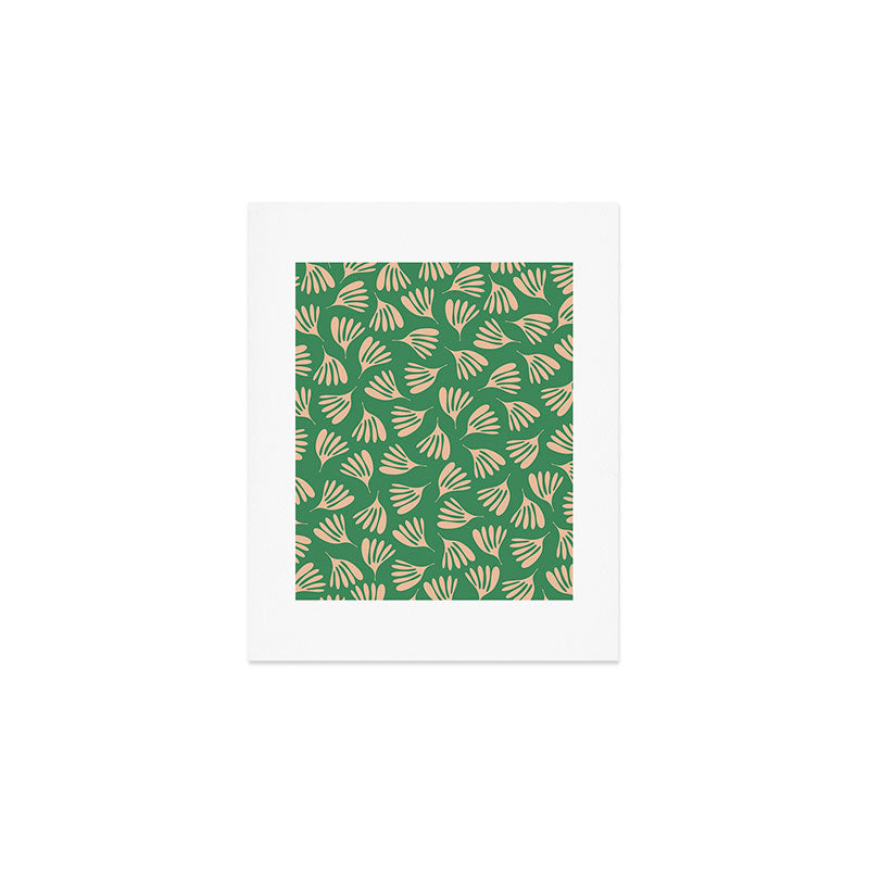 Green and Blush Wispy Leaves Contemporary Modern Pattern Art Print Gallery Image 1