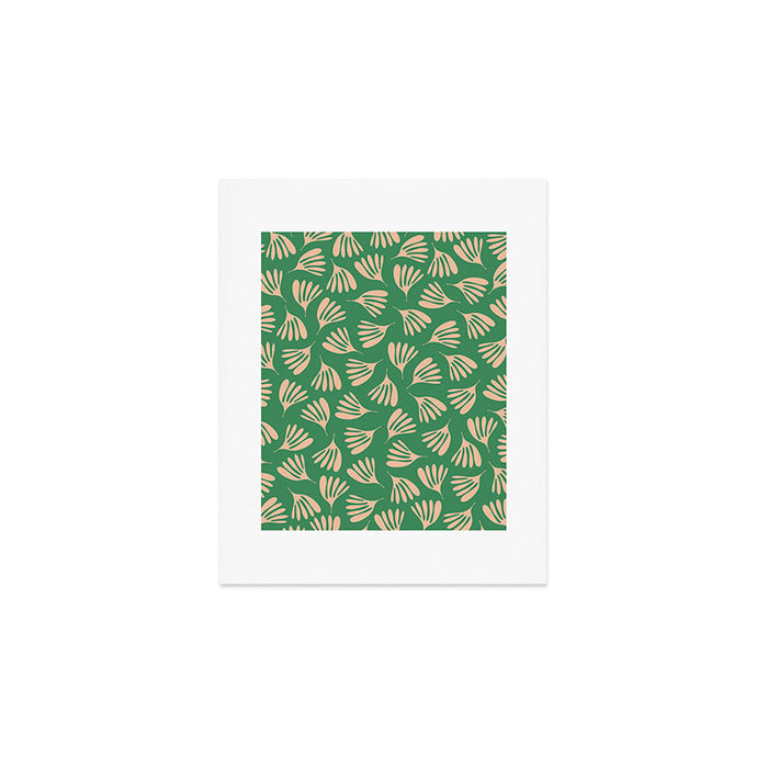 Green and Blush Wispy Leaves Contemporary Modern Pattern Art Print Gallery Image 1