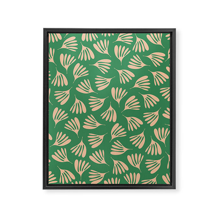 Green and Blush Wispy Leaves Contemporary Modern Pattern Framed Canvas Print Gallery Image 1