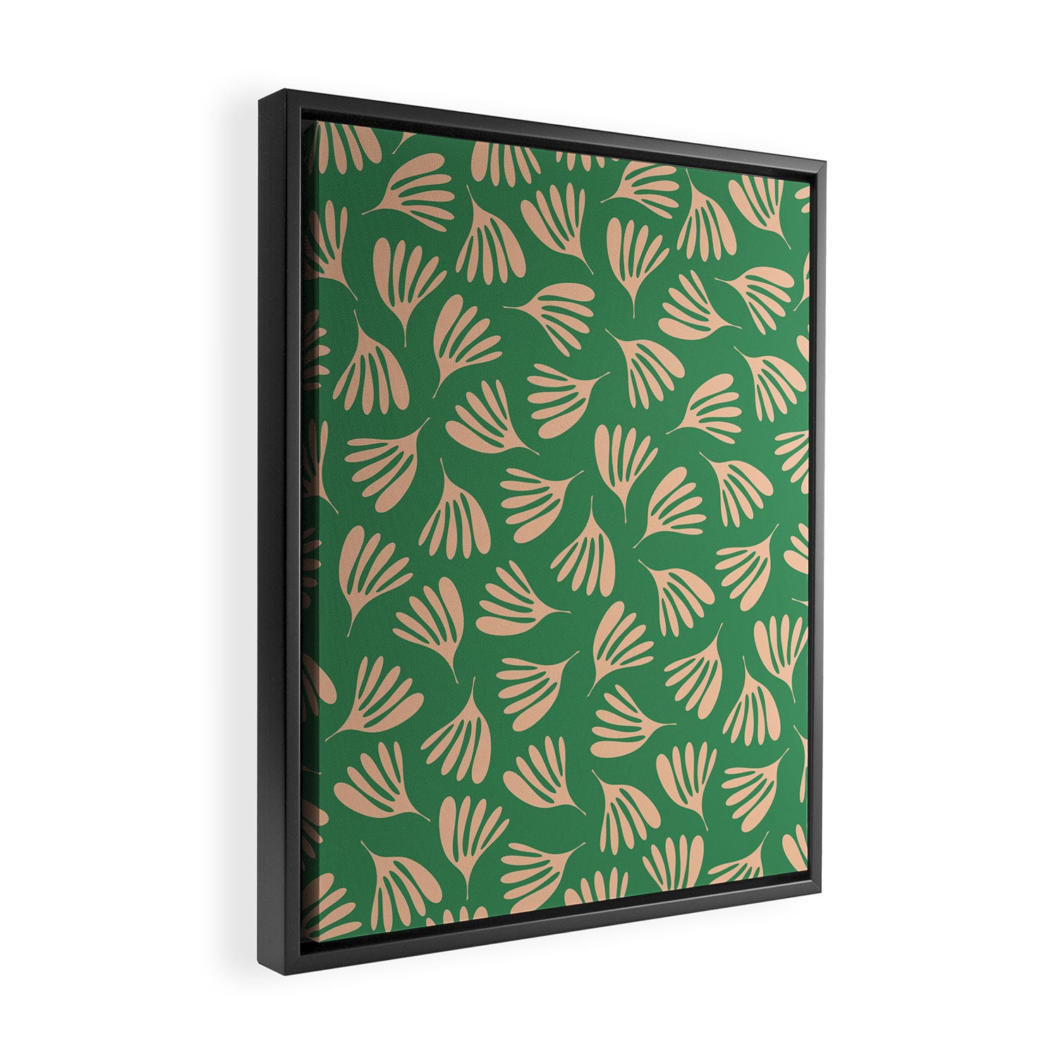 Green and Blush Wispy Leaves Contemporary Modern Pattern Framed Canvas Print Gallery Image 2
