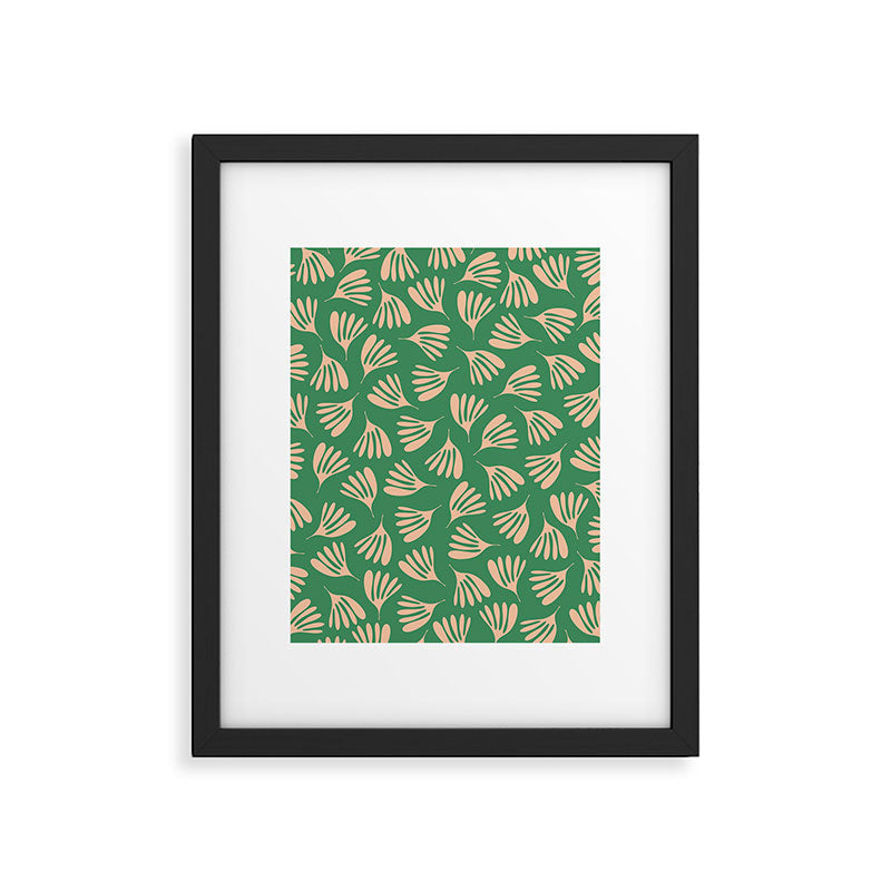 Green and Blush Wispy Leaves Contemporary Modern Pattern Framed Art Print Gallery Image 5