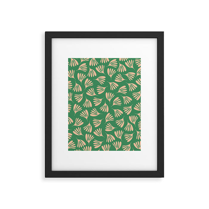 Green and Blush Wispy Leaves Contemporary Modern Pattern Framed Art Print Gallery Image 1
