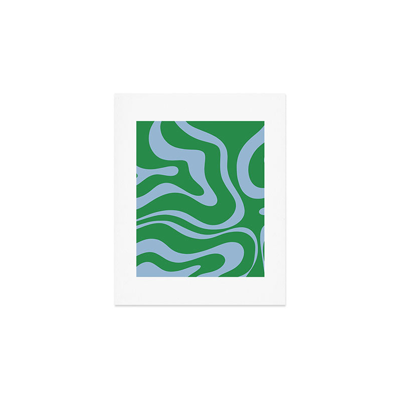 Green and Light Blue Modern Retro Liquid Swirl Abstract Pattern Art Print Gallery Image 1