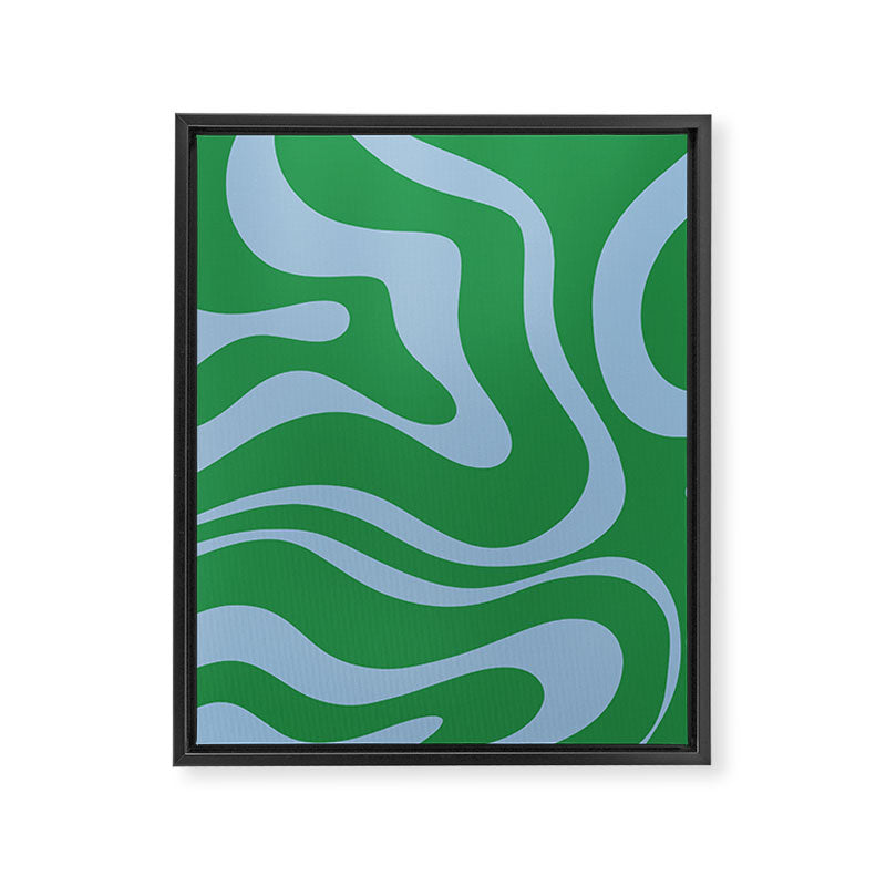 Green and Light Blue Modern Retro Liquid Swirl Abstract Pattern Framed Canvas Print Gallery Image 8
