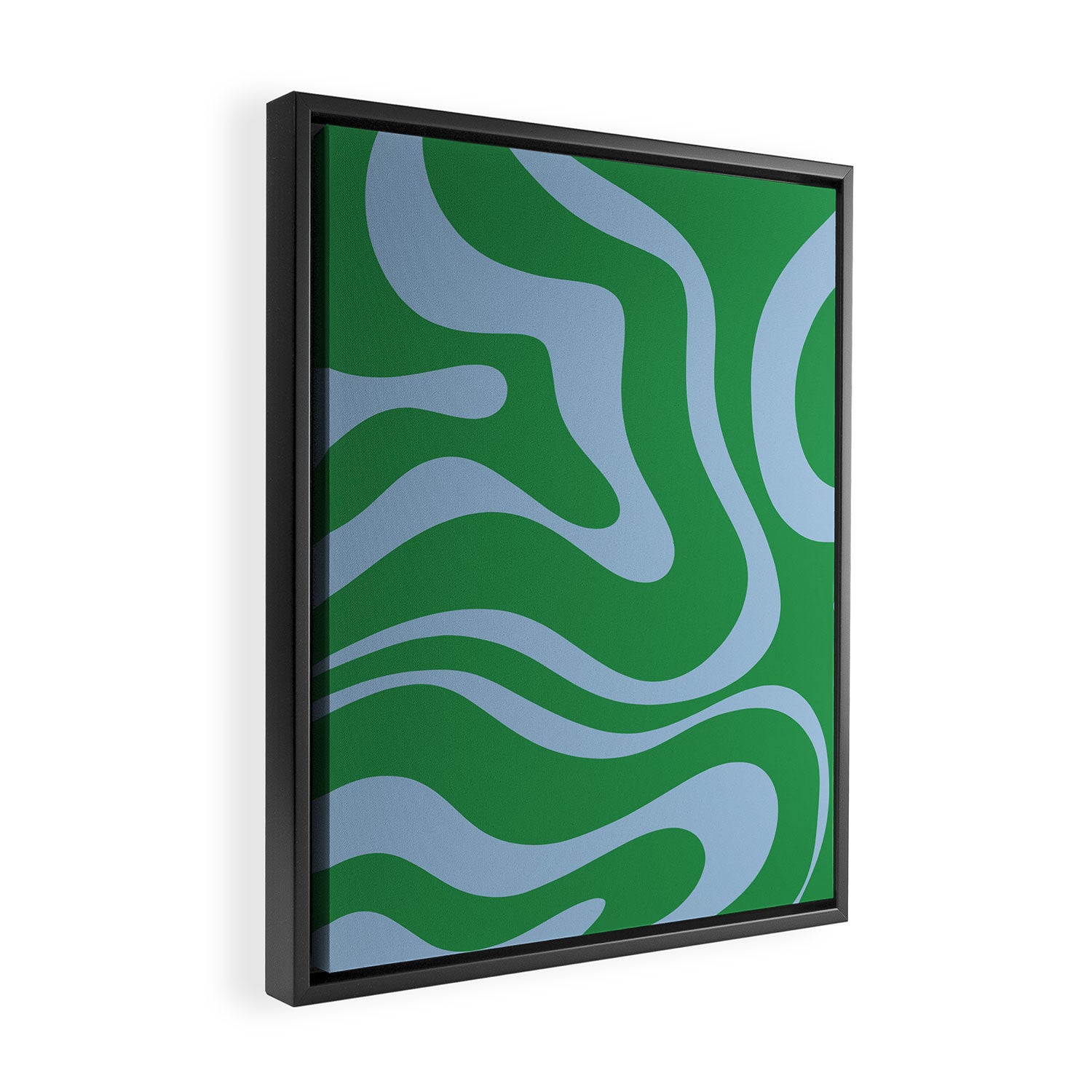 Green and Light Blue Modern Retro Liquid Swirl Abstract Pattern Framed Canvas Print Gallery Image 2