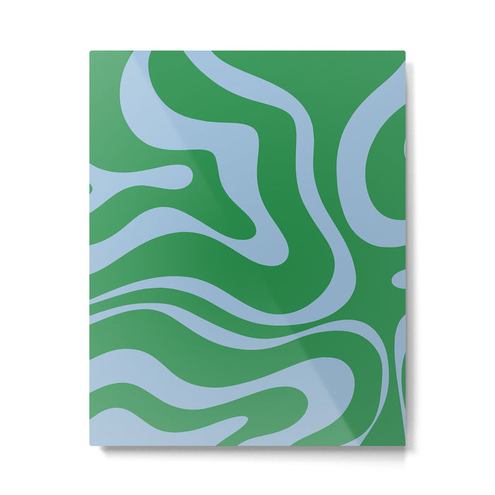 Green and Light Blue Modern Retro Liquid Swirl Abstract Pattern Metal Print Gallery Image 1