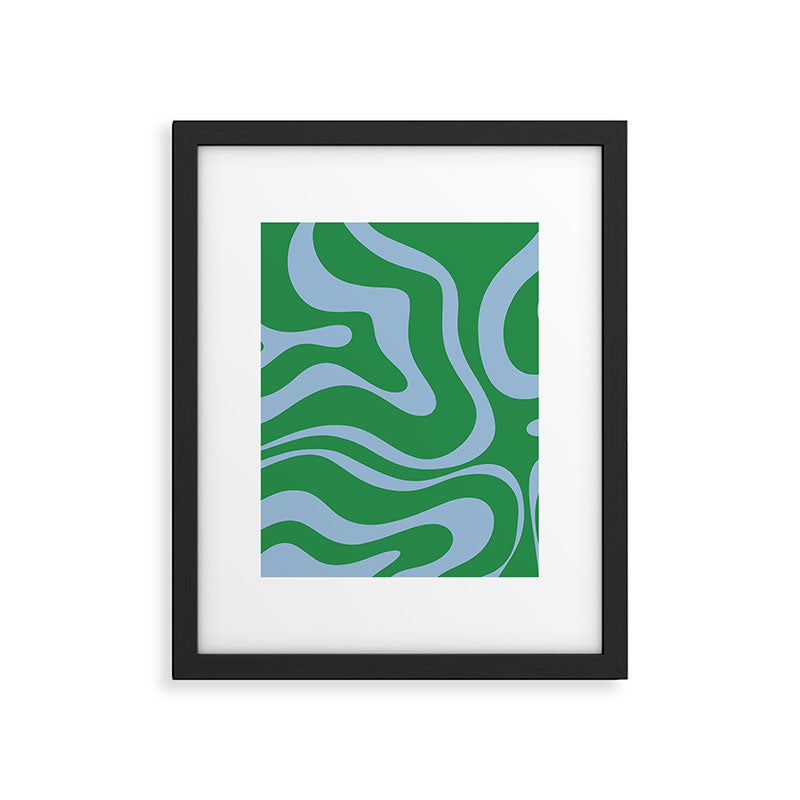 Green and Light Blue Modern Retro Liquid Swirl Abstract Pattern Framed Art Print Gallery Image 6