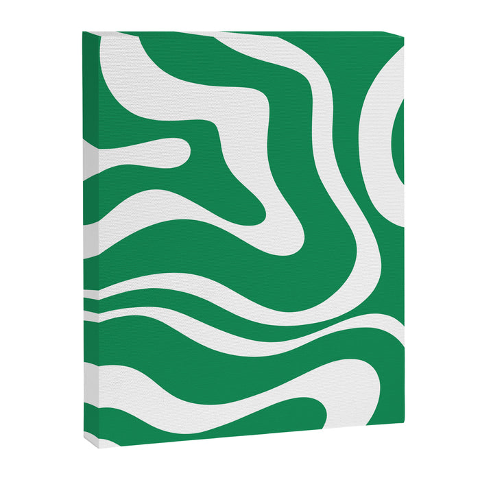 Green and White Retro Modern Liquid Swirl Abstract Pattern Canvas Print Gallery Image 1