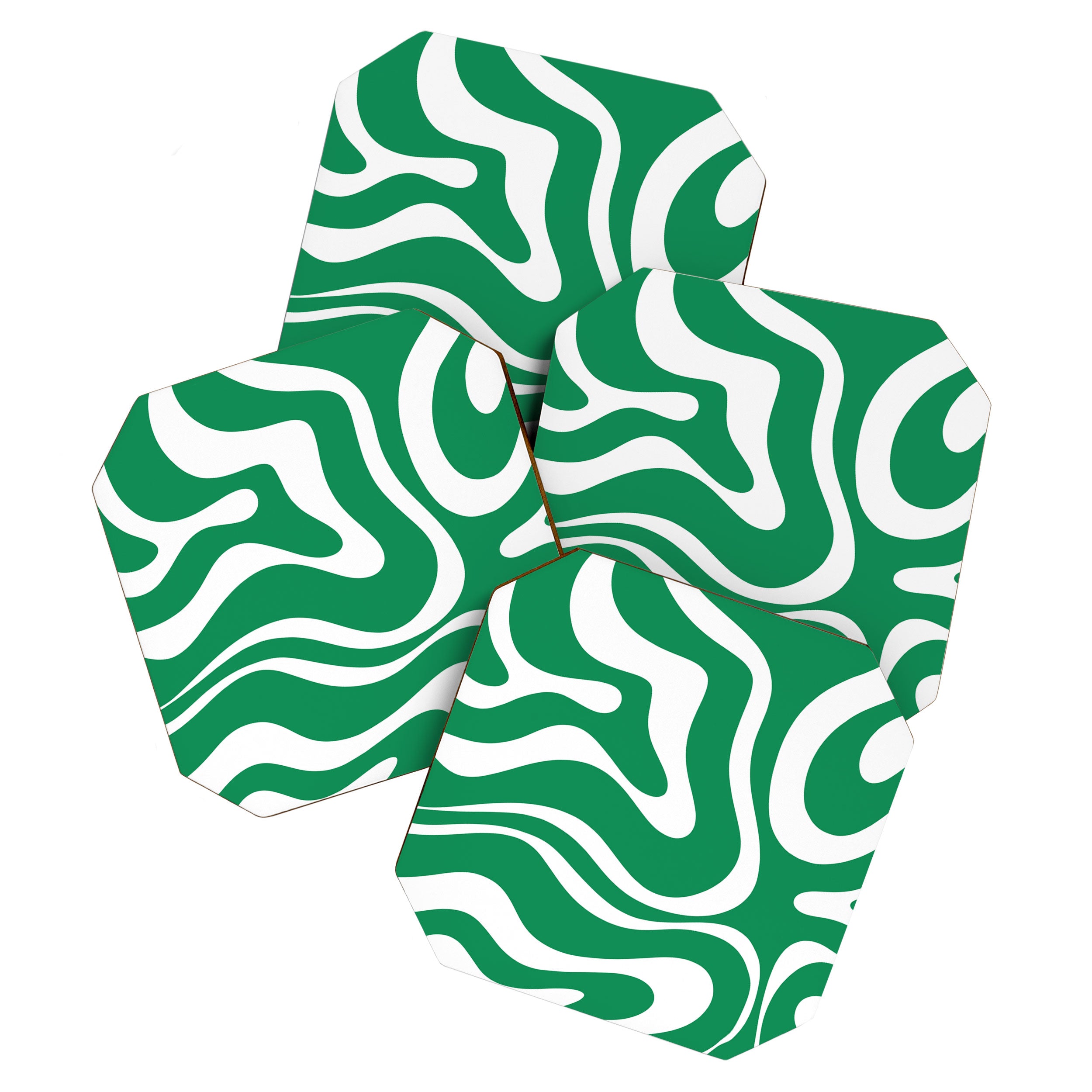 Green and White Retro Modern Liquid Swirl Abstract Pattern Coaster Gallery Image 1