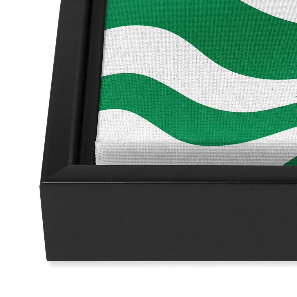 Green and White Retro Modern Liquid Swirl Abstract Pattern Framed Canvas Print Gallery Image 3