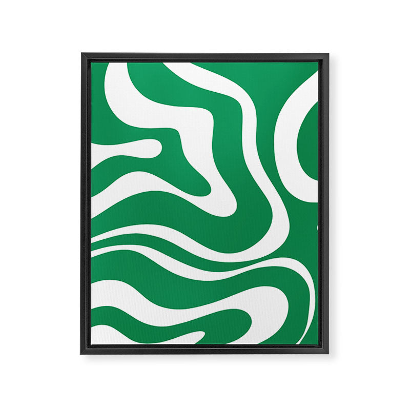 Green and White Retro Modern Liquid Swirl Abstract Pattern Framed Canvas Print Gallery Image 8