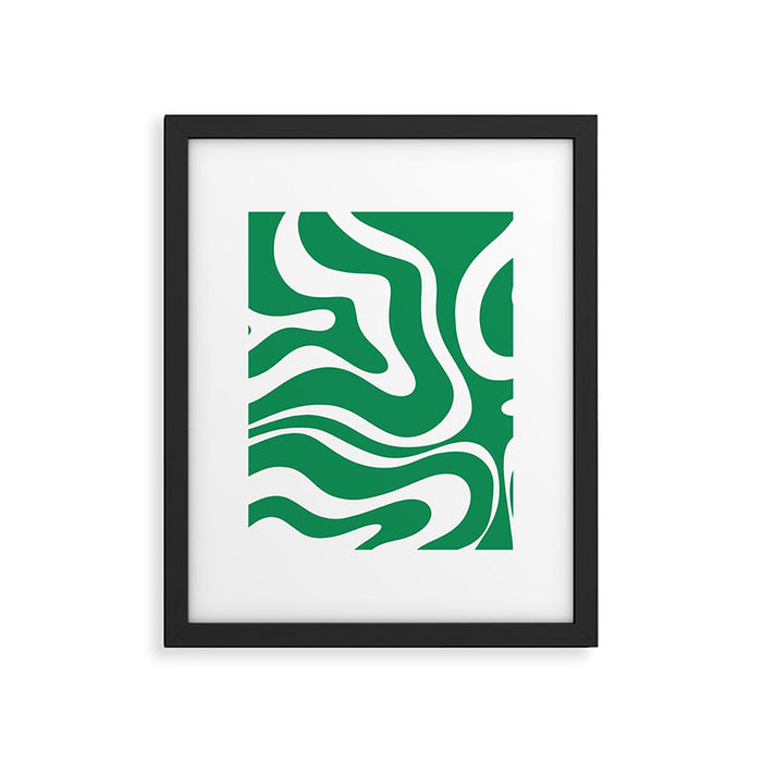 Green and White Retro Modern Liquid Swirl Abstract Pattern Framed Art Print Gallery Image 1