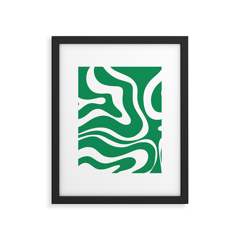 Green and White Retro Modern Liquid Swirl Abstract Pattern Framed Art Print Gallery Image 6