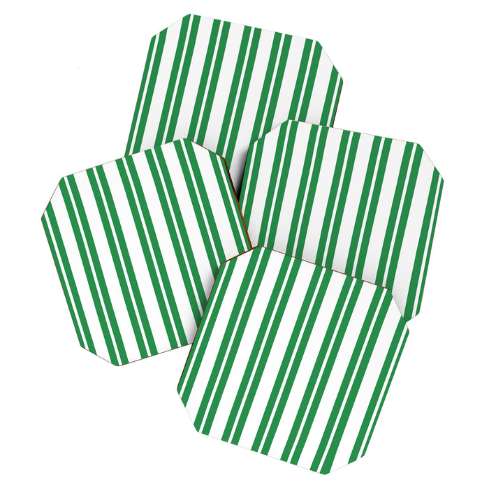 Green and White Stripes Classic Double Stripe Vertical Pattern Coaster Gallery Image 1