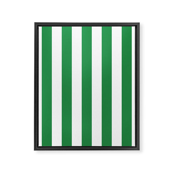 Green and White Stripes Framed Canvas Print Gallery Image 1
