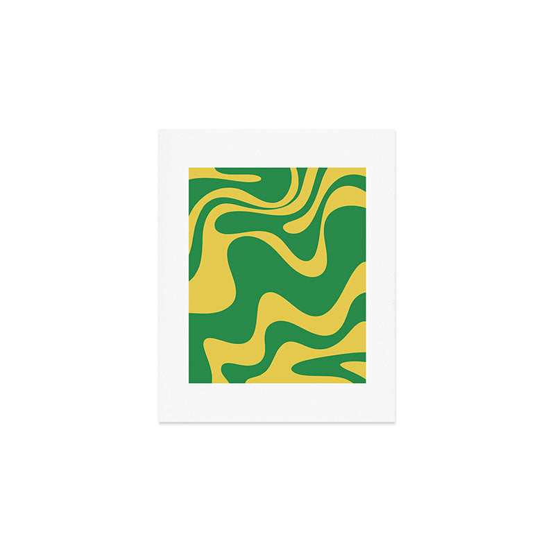 Green and Yellow Retro Liquid Swirl Abstract 2 Art Print Gallery Image 1