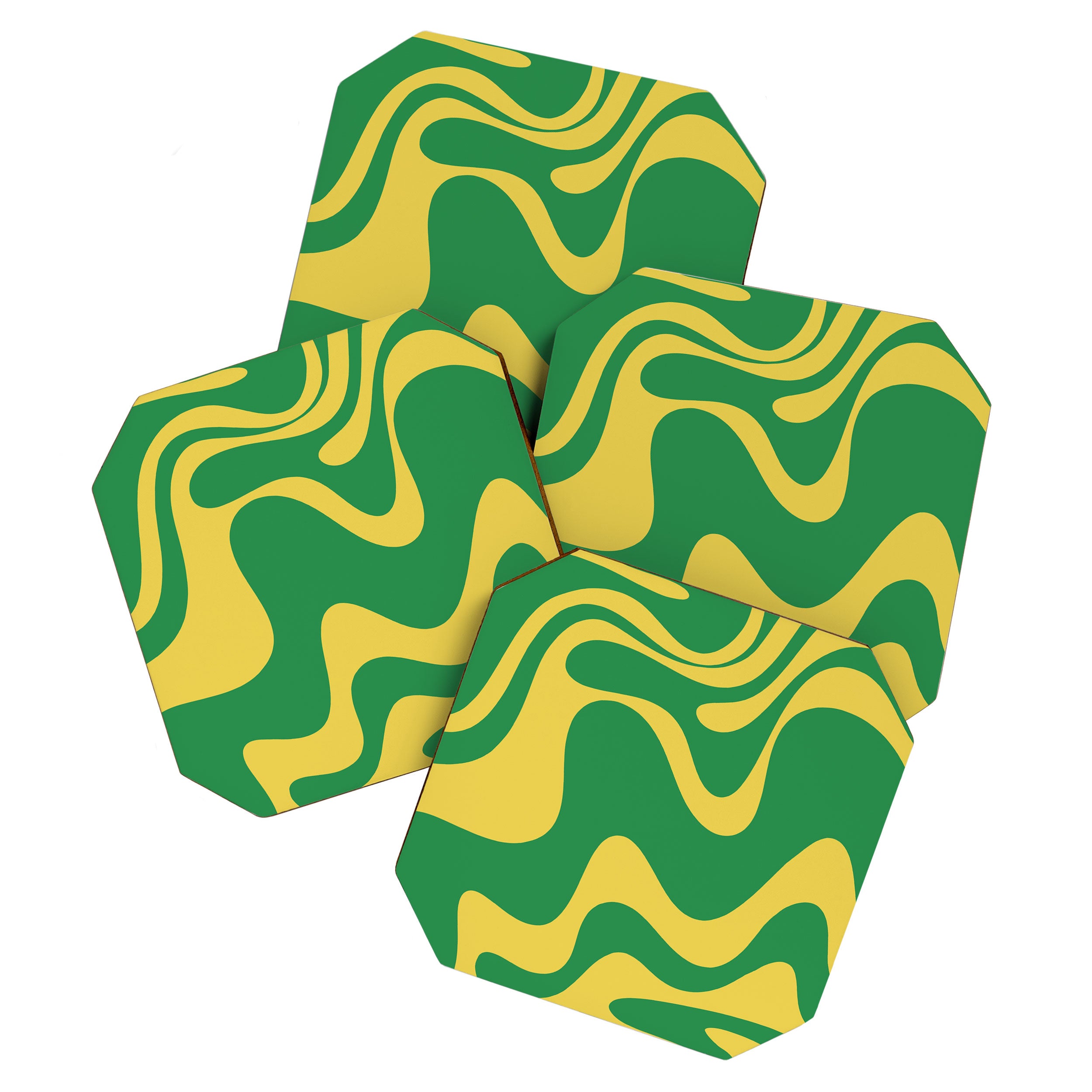 Green and Yellow Retro Liquid Swirl Abstract 2 Coaster Gallery Image 1