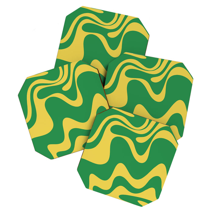 Green and Yellow Retro Liquid Swirl Abstract 2 Coaster Gallery Image 1
