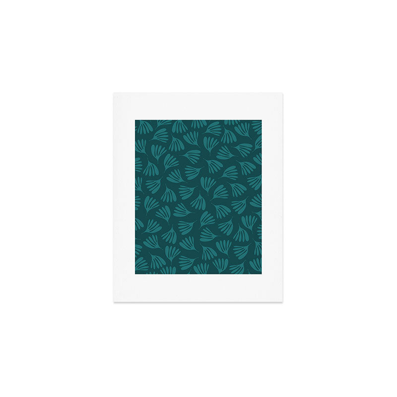 Green Teal Wispy Leaves Contemporary Abstract Botanical Pattern Art Print Gallery Image 1