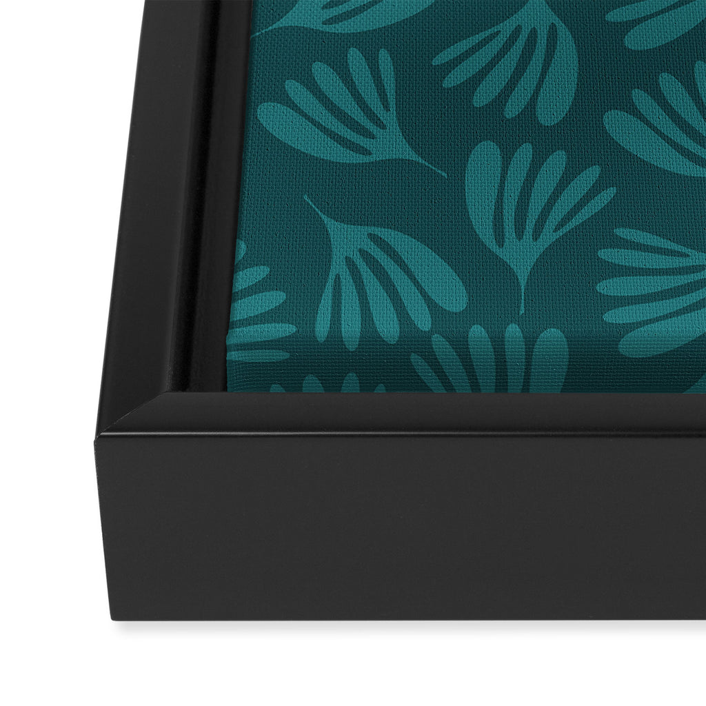 Green Teal Wispy Leaves Contemporary Abstract Botanical Pattern Framed Canvas Print Gallery Image 3