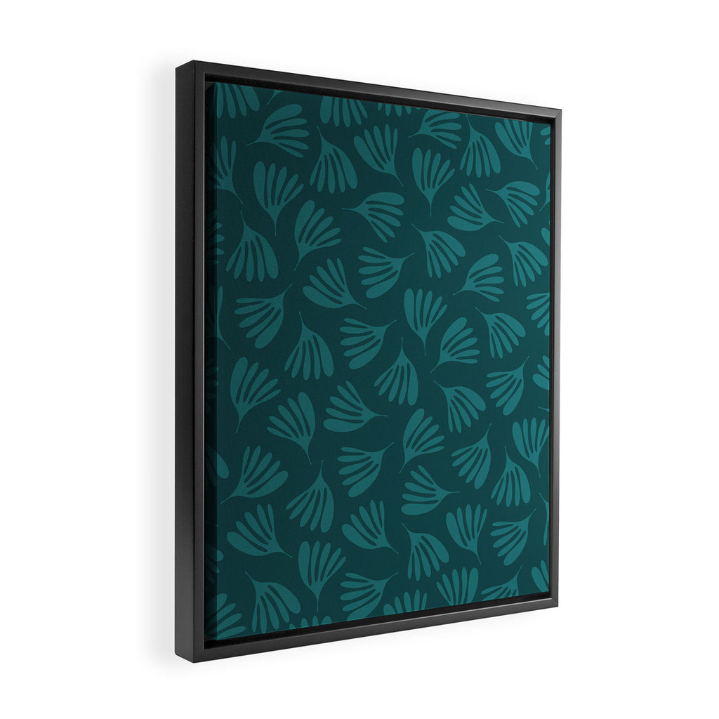 Green Teal Wispy Leaves Contemporary Abstract Botanical Pattern Framed Canvas Print Gallery Image 2