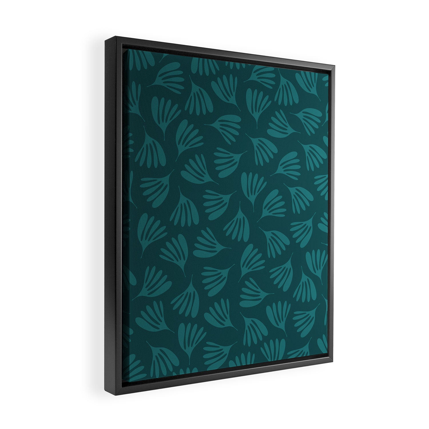 Green Teal Wispy Leaves Contemporary Abstract Botanical Pattern Framed Canvas Print Gallery Image 2
