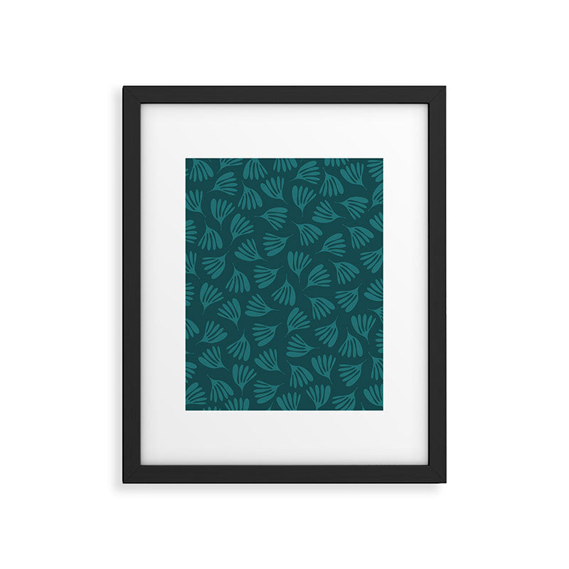Green Teal Wispy Leaves Contemporary Abstract Botanical Pattern Framed Art Print Gallery Image 5
