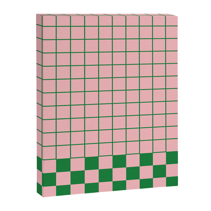 Grid Check Pink and Green Checkered Pattern Canvas Print Gallery Image 1