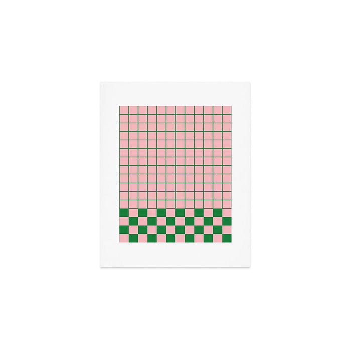 Grid Check Pink and Green Checkered Pattern Art Print Gallery Image 1