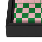Grid Check Pink and Green Checkered Pattern Framed Canvas Print Gallery Image 3