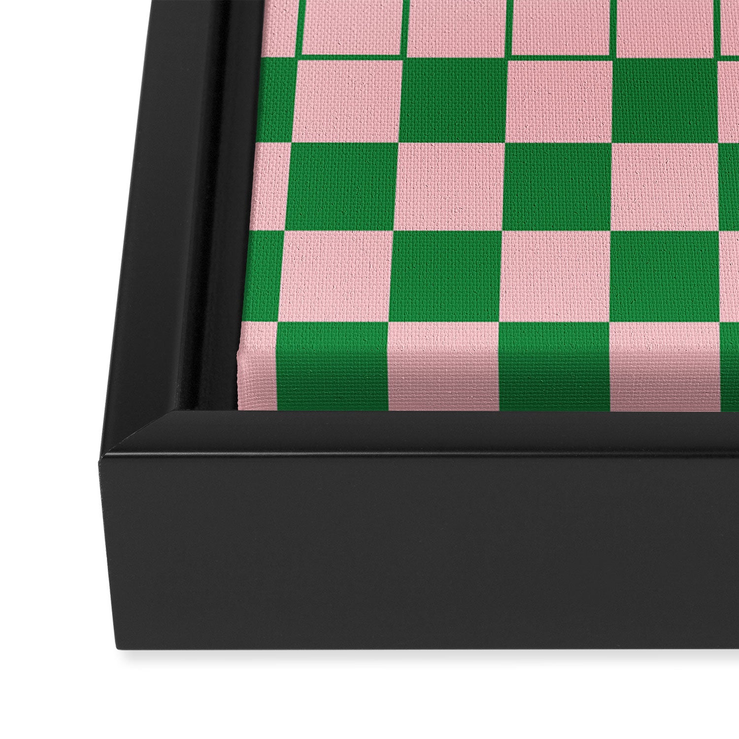 Grid Check Pink and Green Checkered Pattern Framed Canvas Print Gallery Image 3